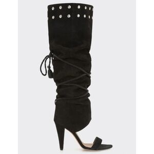 IRO NIB Lotta Suede Over the Knee Boots w/Sandal Open Toe Size 36 Color Black
